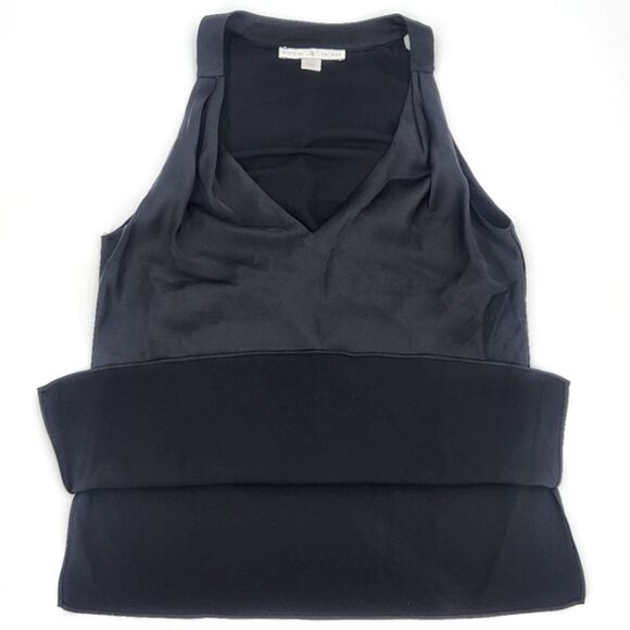 Boston Proper Nikki V Neck Charmeuse Blouse Top Womens Size 6 Black Minimalist - Picture 2 of 10